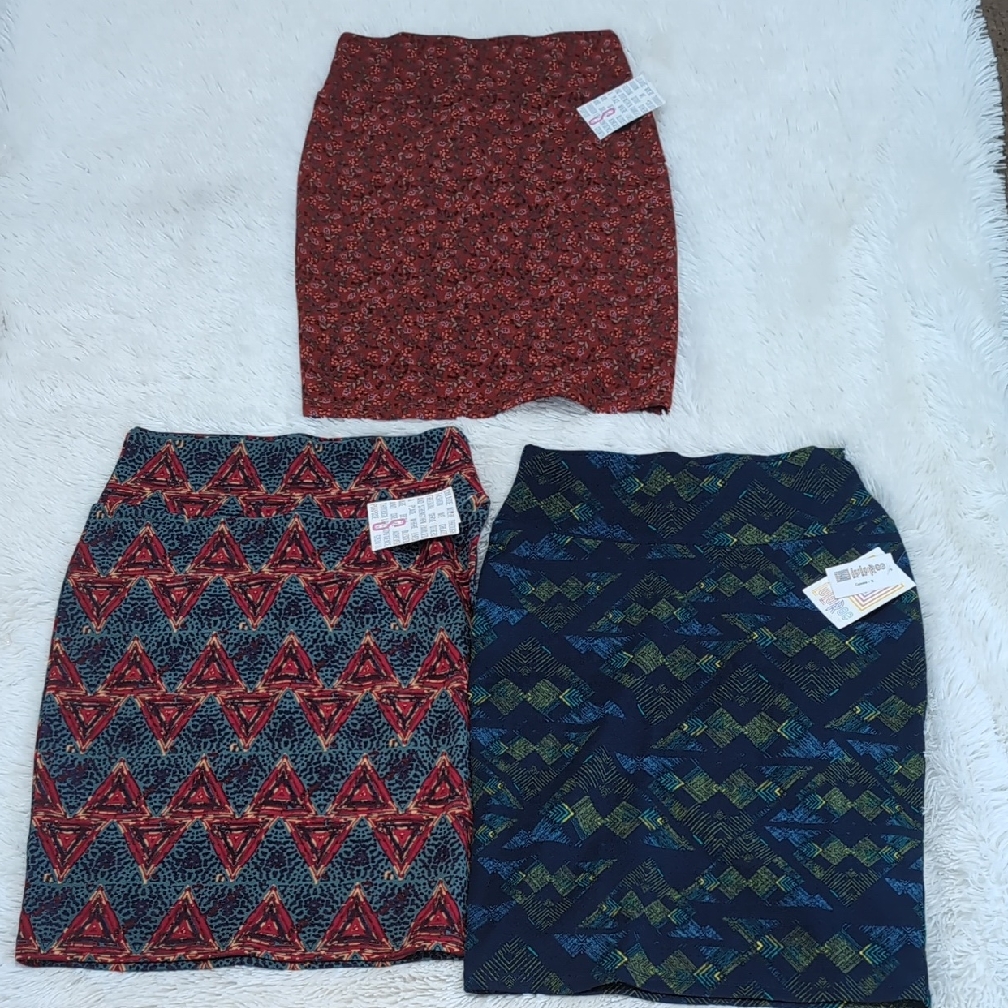 Lularoe Lot Pencil Skirt Cassie Red, Blue, Green Patterns S 6-8 Nwt
